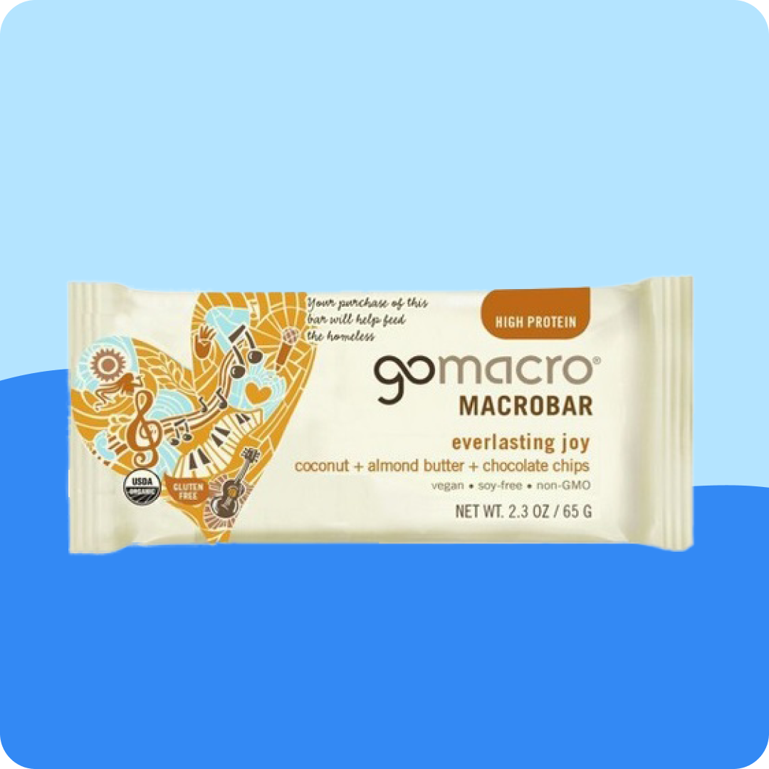 Crafty vegan snacks GoMacro MacroBar, Coconut + Almond Butter + Chocolate Chips