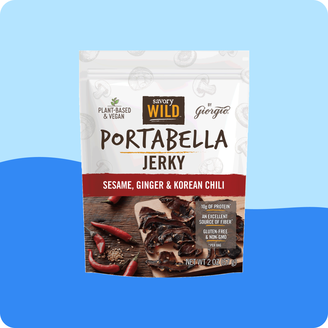 plant-based jerky Savory Wild Portabella Jerky, Sesame, Ginger & Korean Chili